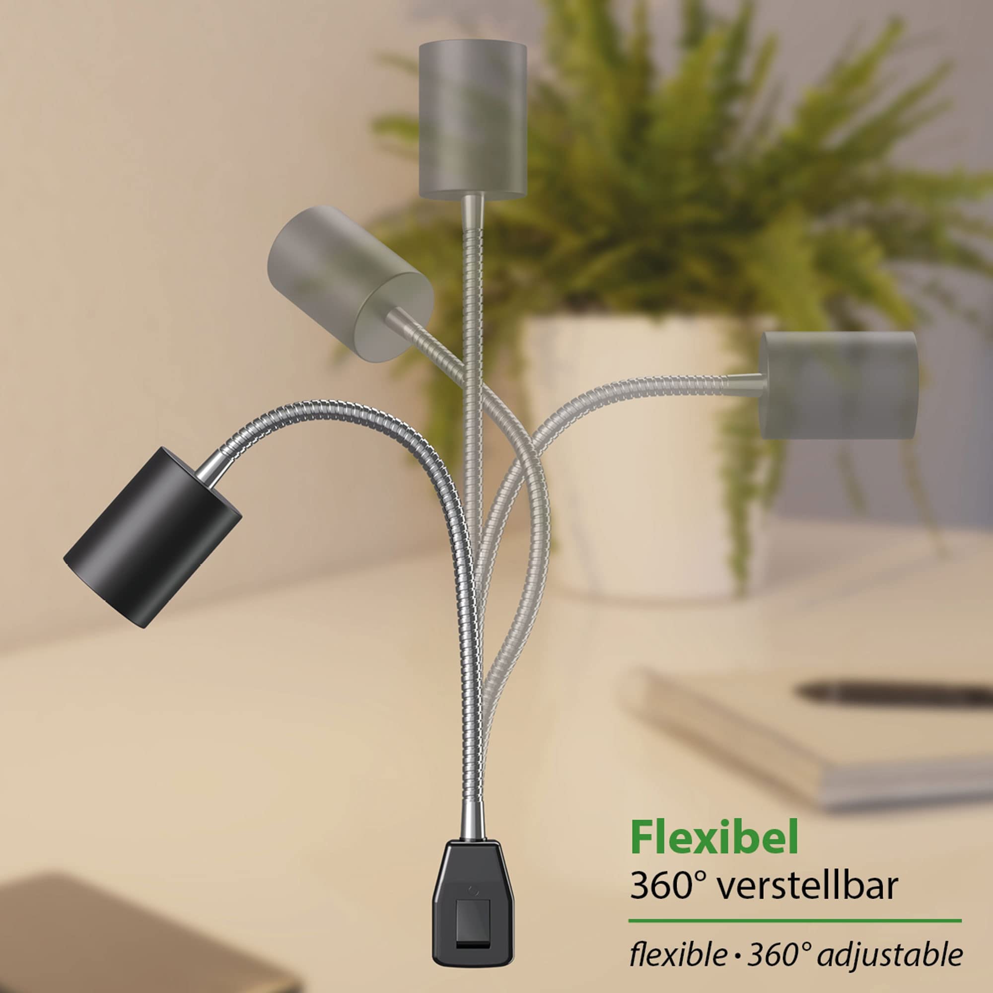 ledscom.de 2x GU10 Steckdosenlampe WAIKA Schwanenhals, Schalter, schwarz inkl. Smart Home RGBW GU10 LED