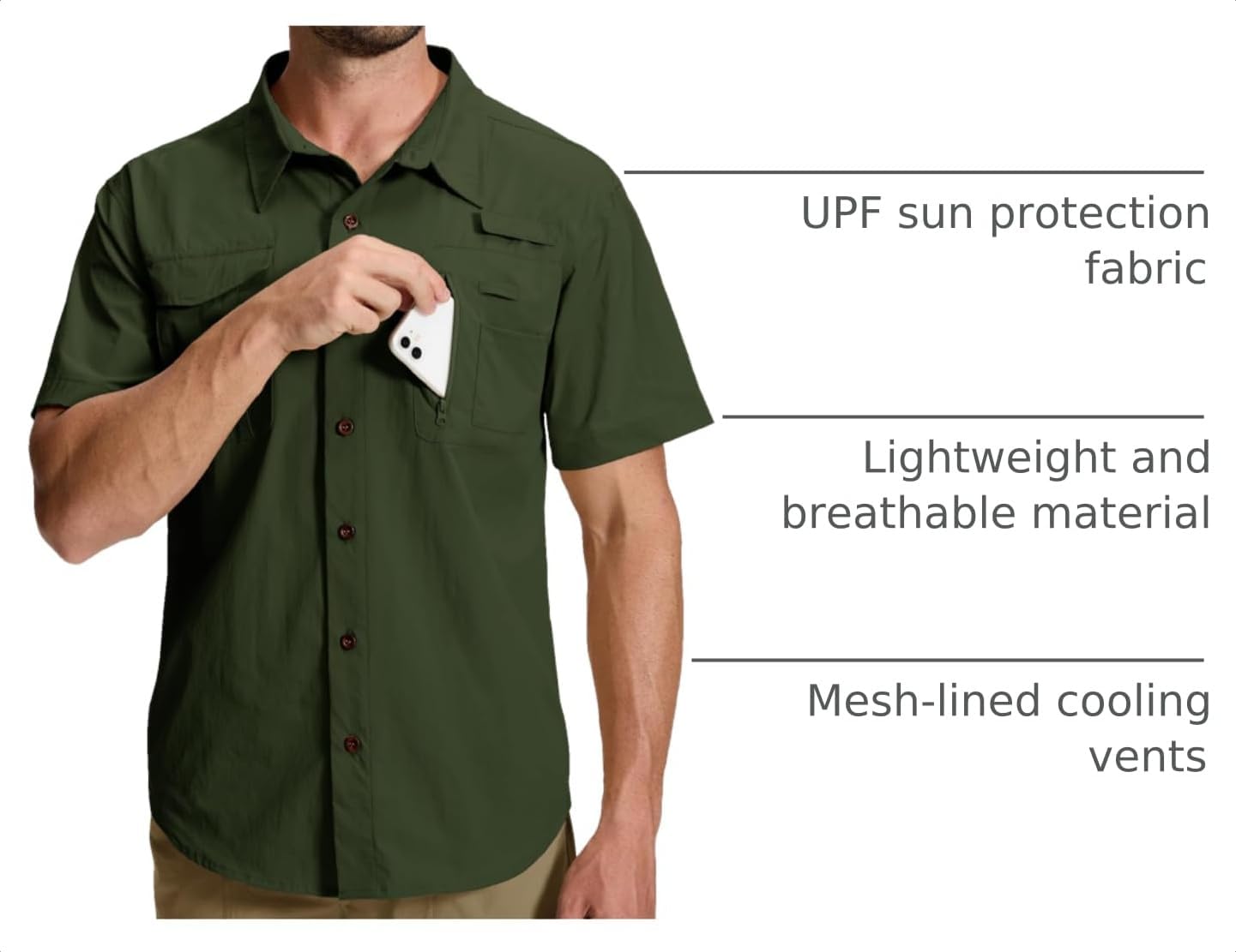 Men's Fishing Shirt Sun Protection Short Sleeve Safari Outdoor Button Down Shirts for Hiking Travel Work image 4