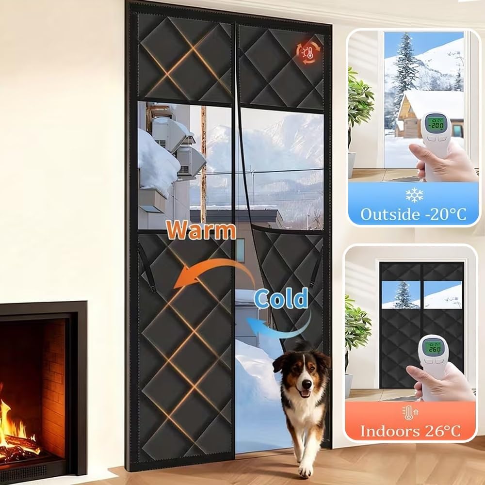 Magnet Wärmeschutzvorhang Isolierte Türabdeckung Mit Fenste Thermo Türvorhang Kälteschutz Für Drinnen Und Draußen Winter Türvorhang Kälteschutz Für Balkontür Terrassentü(Grau,100x240cm)