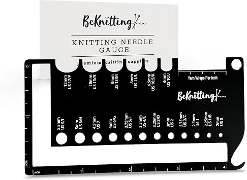 BeKnitting Knitting Needle Gauge Sizer Tool for Knitting Needles & Crochet Hooks, Yarn & Swatch Ruler - Sitch Saver | Holiday Gifts, Gift-Ready Box