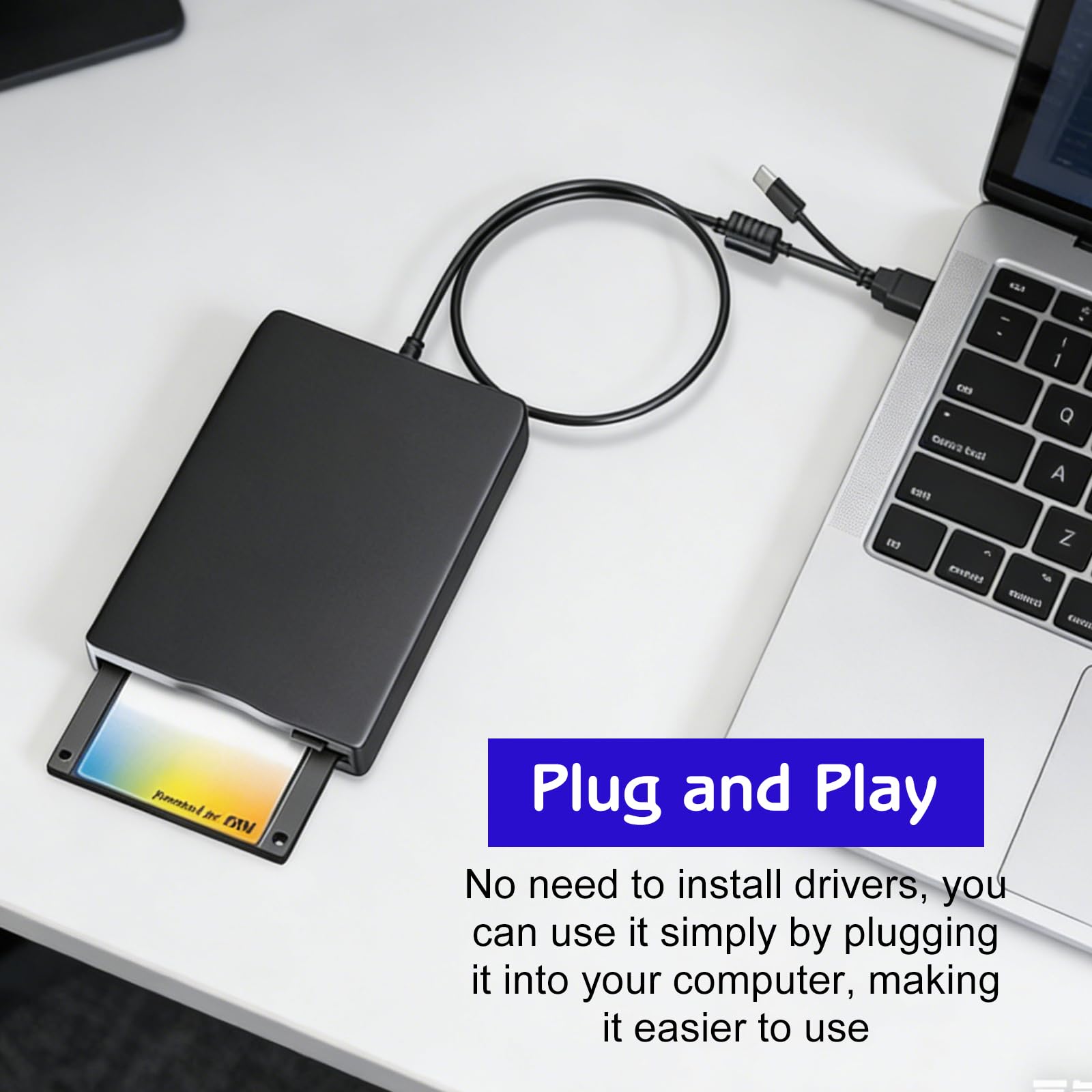 GBKDQQ Unidad de disquete externa USB portátil FDD 1,44 MB 3,5 pulgadas: Slimline Floppy Disk Drive Lector de tarjetas externas Accesorios de ordenador Extraíble Externo Compatible con PC y MAC, Plug