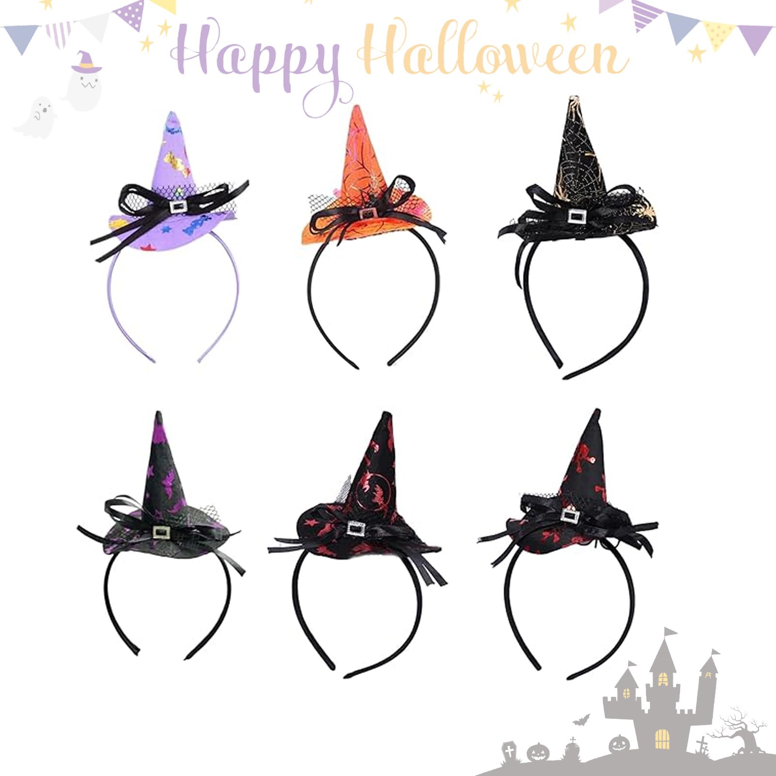 Eterspr 6 Pieces Halloween Decoration, Witch Hat Headband set, Suitable for Cosplay, Theme Party, Christmas, New Year, Theme Party, etc