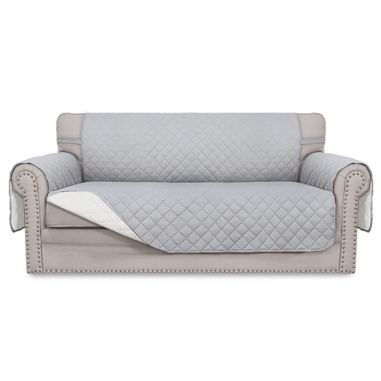 Easy-Going Reversible Couch Cover, 2 Cushion Sofa, Light Gray/Ivory
