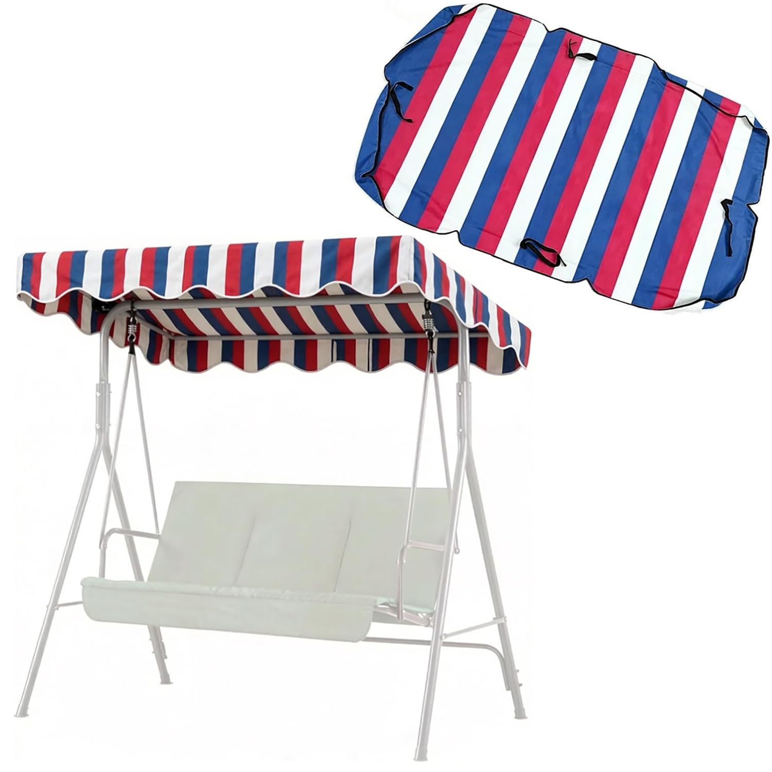 YCXHGK Stripe Porch Swing Canopy Replacement Fabric, Outdoor Waterproof Swing Top Cover Replacement, Sun Shade Awning Cover for Garden Yard Park Porch(Blue Red,195x115cm/76.8x45.3in)