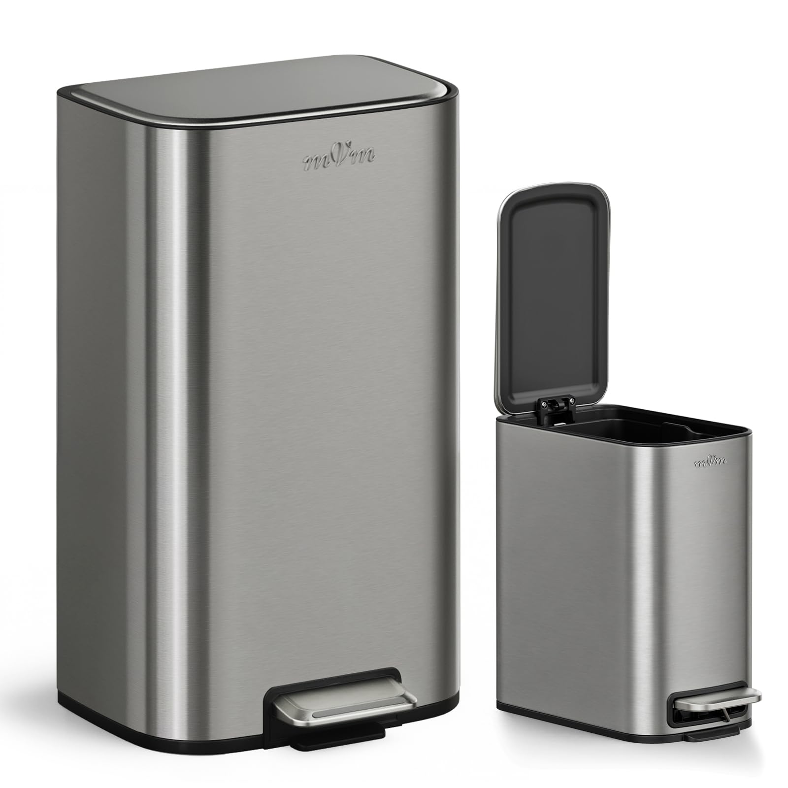 mVm Cubo de Basura Baño 6L+30L con Pedal, Cubo Interior Extraíble, Cierre Suave Soft Close, Papelera Baño Acero Inoxidable Slim para Baño Moderno