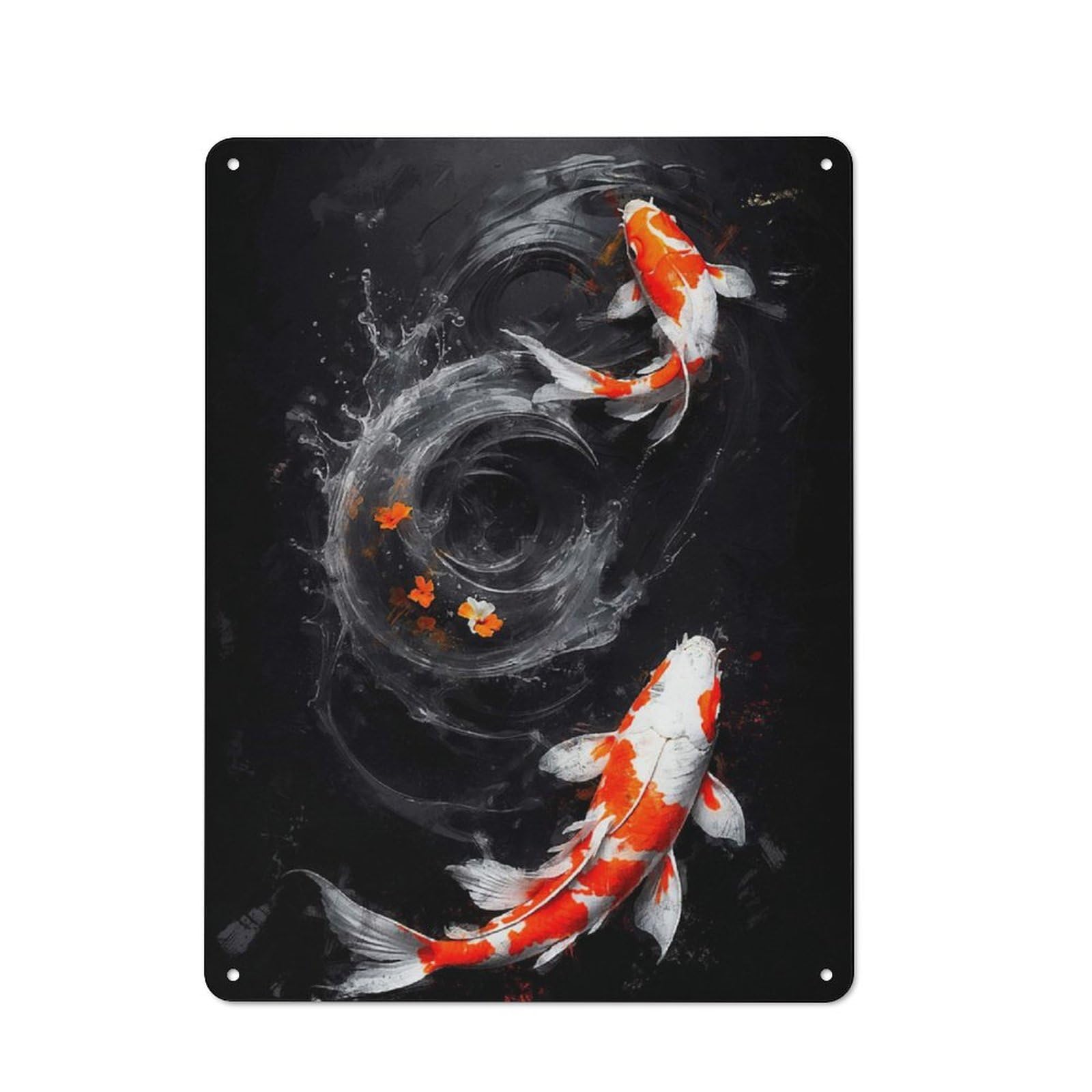 For Garden Room Or Summerhouse, Swirling Koi Retro Tin Sign 40x30cm, for Garage, Workshop And Man Cave Decoration
