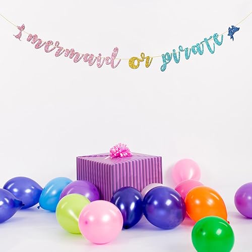 Miniatura 5 de Talorine Cartel de revelación de género de sirena o pirata, decoración de fiesta de baby shower, suministros para fiesta de revelación de género de