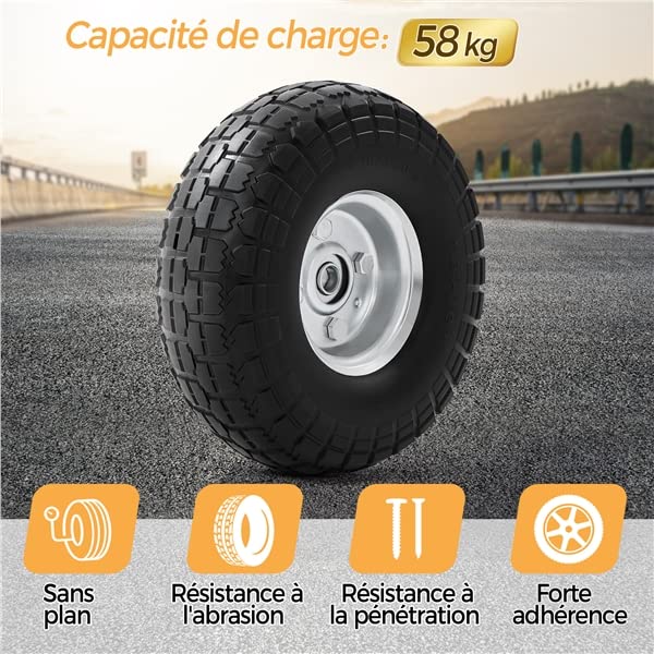 Yaheetech Lot de 4pcs Roue increvable remorque pour diable brouette chariot jante en acier 255 mm