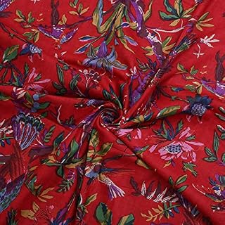 Maviss Homes Beautifuly Designed Dress Making Hand Block Printed Fabric | Indian Cotton Craft Sewing Material Supplies | Fabric for Quilt Making | 5 Yard; Red