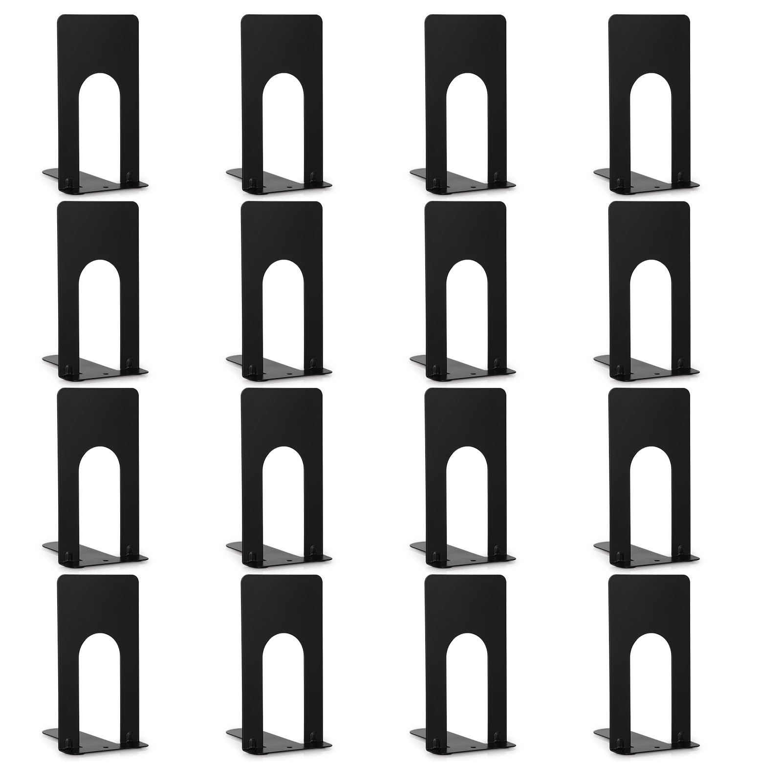Anhow 8 Pares de Sujetalibros, Sujeta Libros Estanteria de Metal, Sujetalibros para Niños Escuela Biblioteca-Negro, 6,9x10x13 cm
