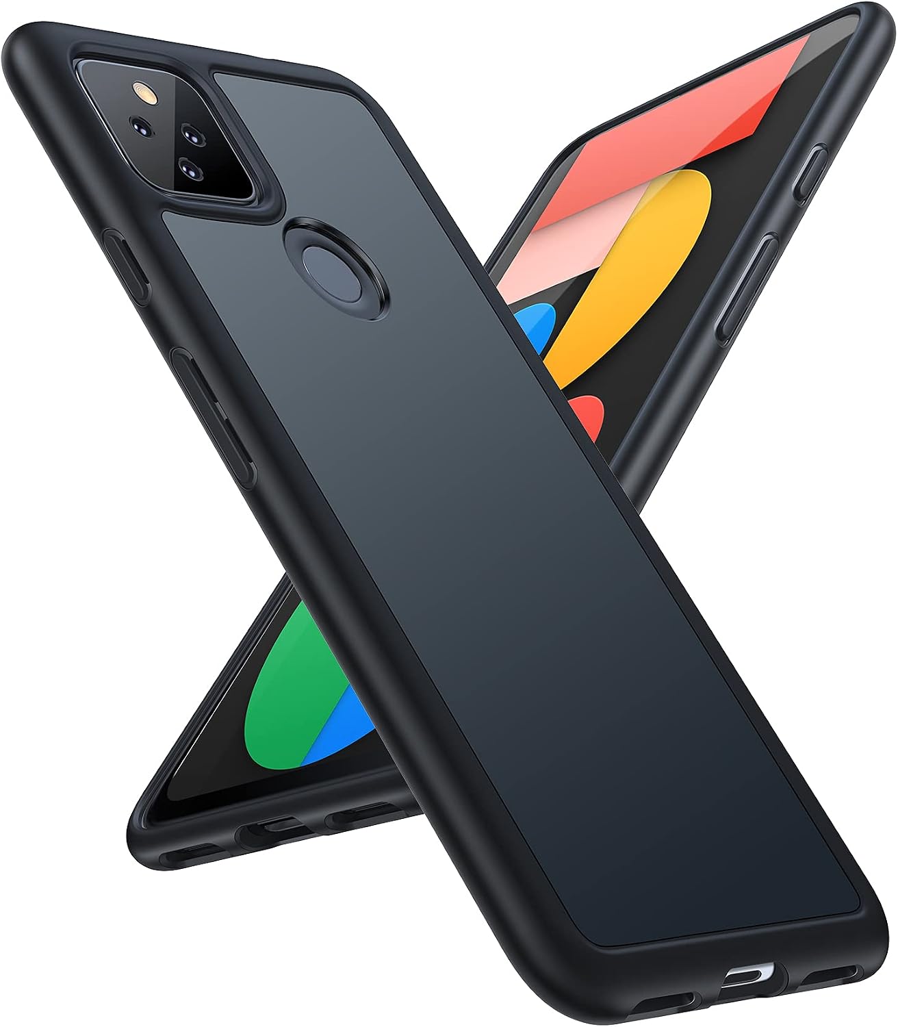 TORRAS Shockproof Compatible for Google Pixel 5a Case (5G), [Military Grade Drop Tested] Translucent Matte Hard PC Back with Soft Silicone Edge Slim Protective Guardian, Mystic Black
