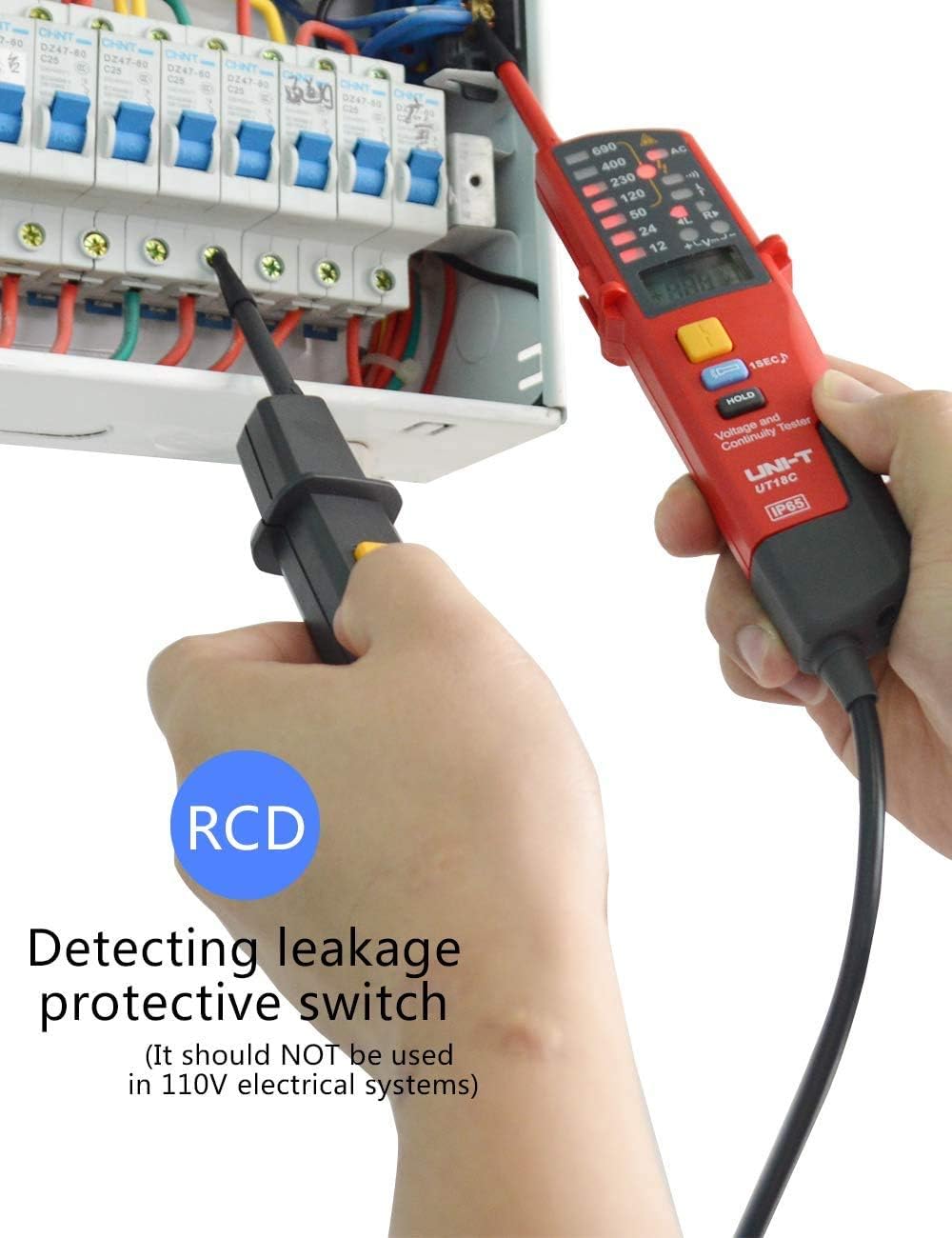 UNI-T UT15B UT15C AC/DC Voltage Tester UT18D UT18C UT18E RCD Handheld Digital Multimeter 690V Display Continunity Voltmeter(UT18C)