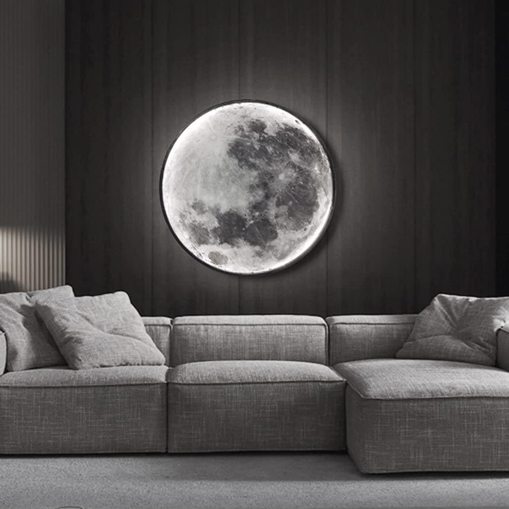 Applique da Parete a Forma di Luna, Lampada Moderna Nera per Interni, Atmosfera Romantica, apparecchi di Illuminazione a Montaggio Piatto per Soggiorno, Camera da Letto, Comodino,