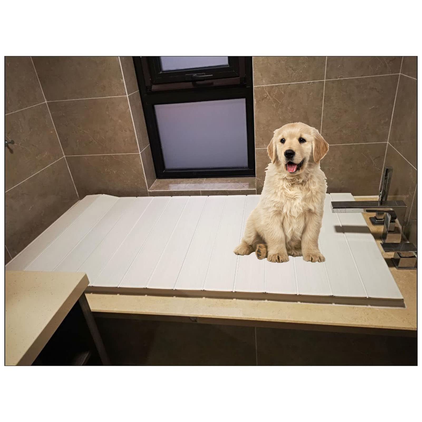 MYUYEE Foldable Pvc Bathtub Cover Waterproof Dustproof Bath Mat 0.6Cm Thick Bathtub Caddy Tray Reversible 360° Design Fits 66 70 75 80Cm Wide Bats (White-75X160X0.6Cm)