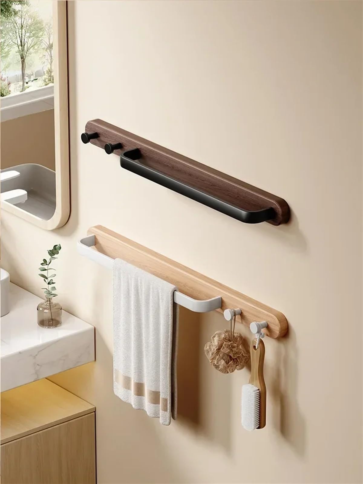 Toallero de Madera Maciza y Aluminio