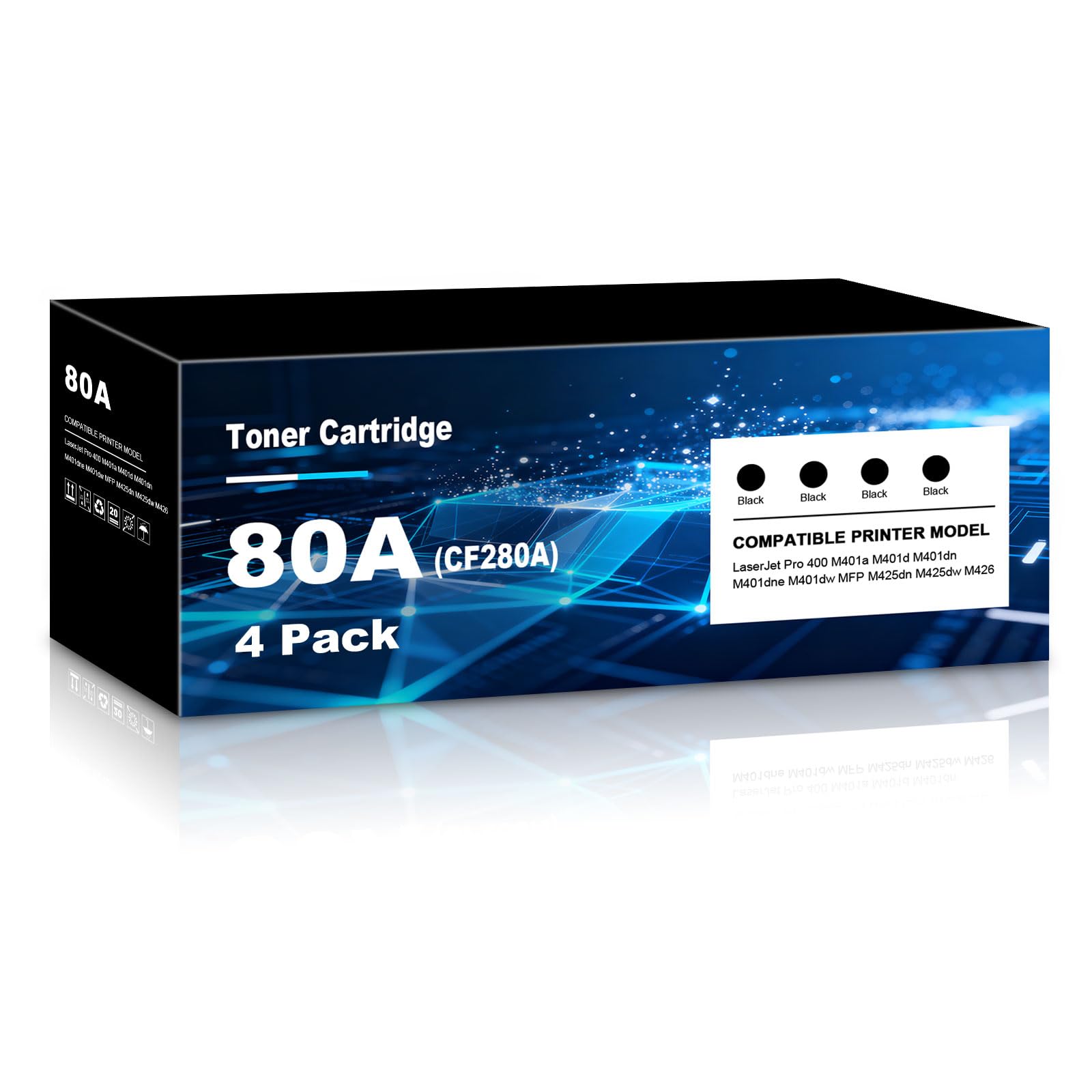 Kaseta z tonerem 80A zamiennik do HP 80A 80X CF280A CF280X LaserJet Pro 400 M401a M401d M401dn M401dne M401dw MFP M425dn M425dw P426 - z chipem (czarny, 4 sztuki)