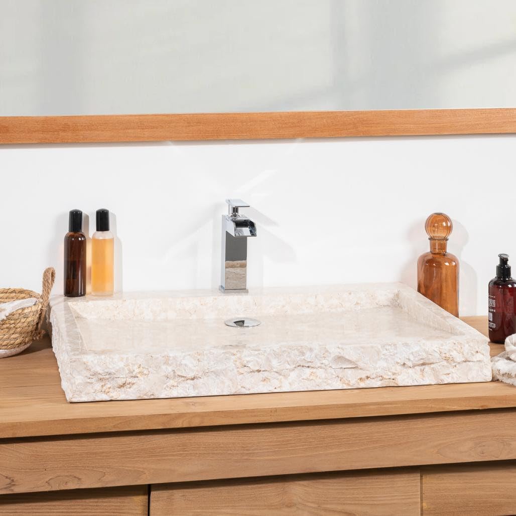 Wanda collection - Grande Vasque 70cm à Poser Rectangle en Pierre marbre Cosy crème