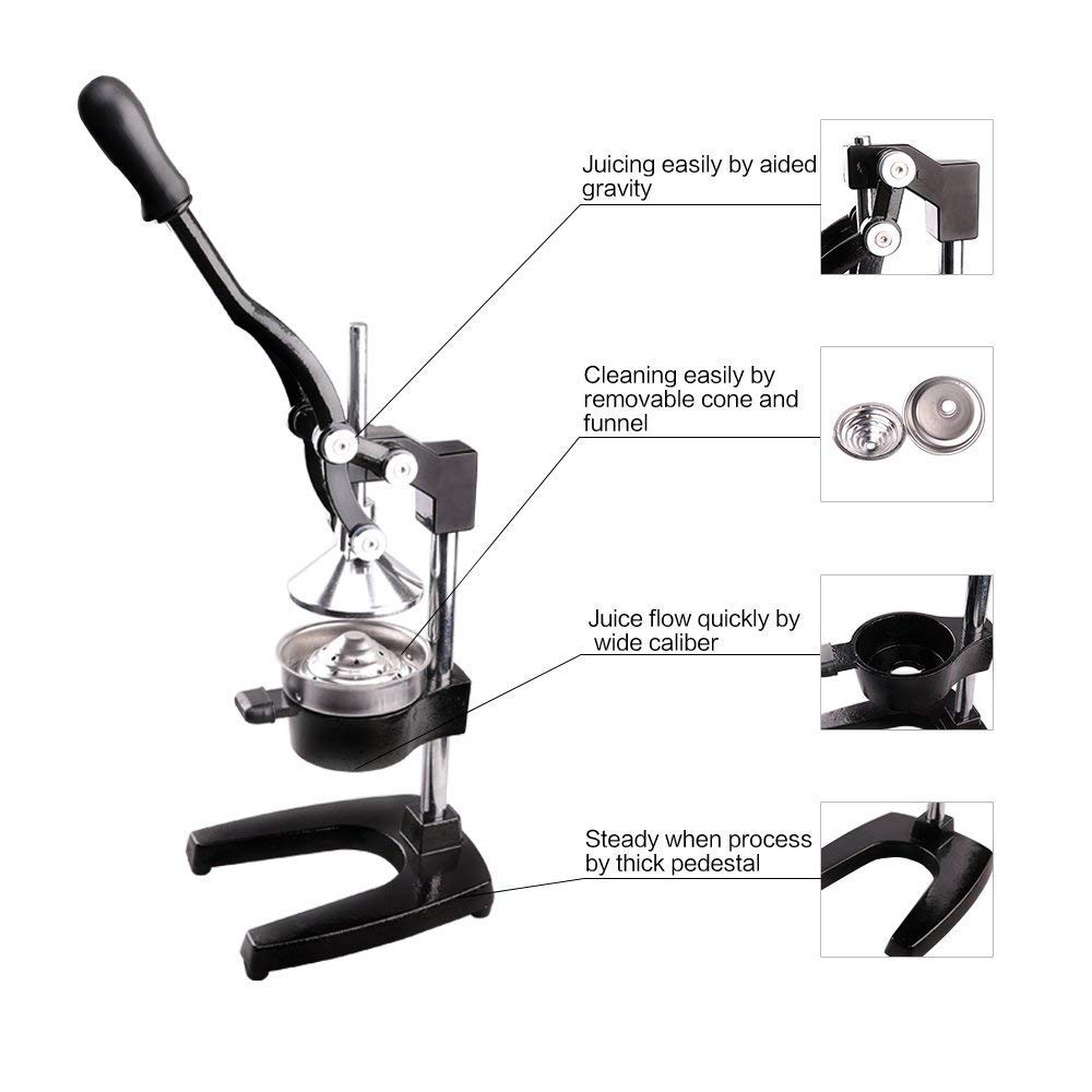 DAWOO Exprimidor De Cítricos Profesional - Manual De Naranja Y Limón - Metal (Negro)