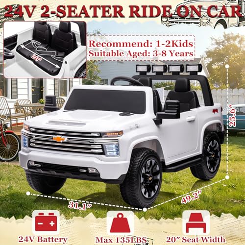 NEWQIDA 24V 2 Seater Ride On Car Licensed Chevrolet Silverado HD Pickup Truck Ride On Toys with Remote Control 4WD Kids  - Additional View