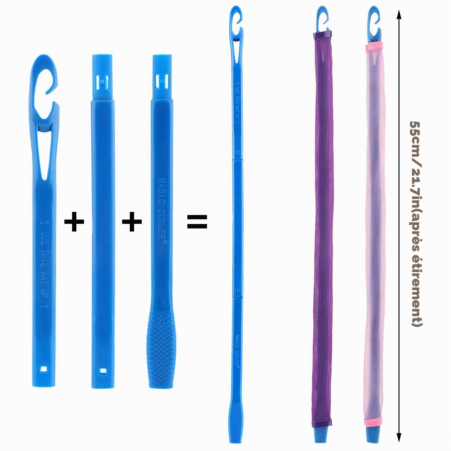 40 Pièces Bigoudis Boucles en Spirale, Bricolage Nuit Sans Chaleur Avec Crochets de Coiffage, Rouleaux Outils de Coiffure pour Femmes (Violet et Rouge, 55 cm)