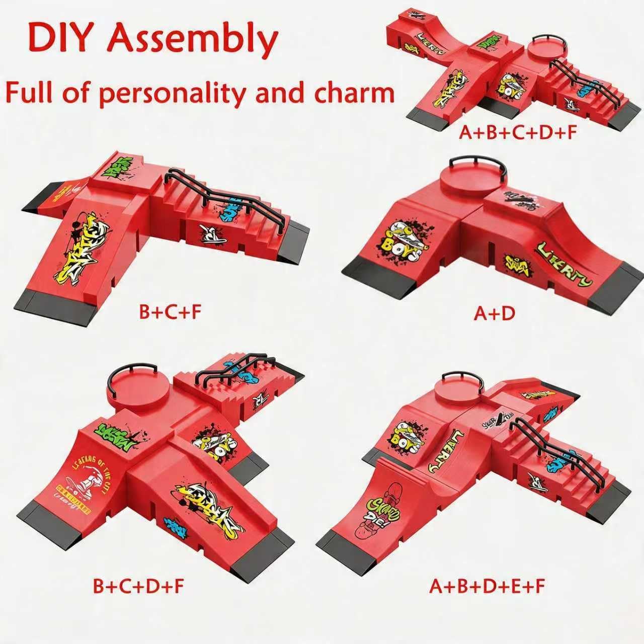 Fingerboard Skate Park Set, Mini Finger Ramp Obstacle Training Toy Kit (A) | DIY Assembly, Tech Deck Ramp Compatible, Pro Fingertip Skate Desktop Stunt Props, Creative Gift for Kids Teens Adults