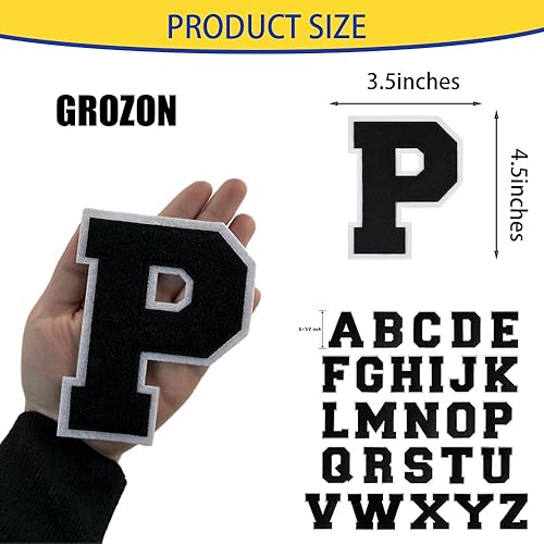 Miniatura 10 de Parches de letras deportivas de felpilla de 4-12 pulgadas, parches de letras termo-adhesivas para ropa (Negro-L)