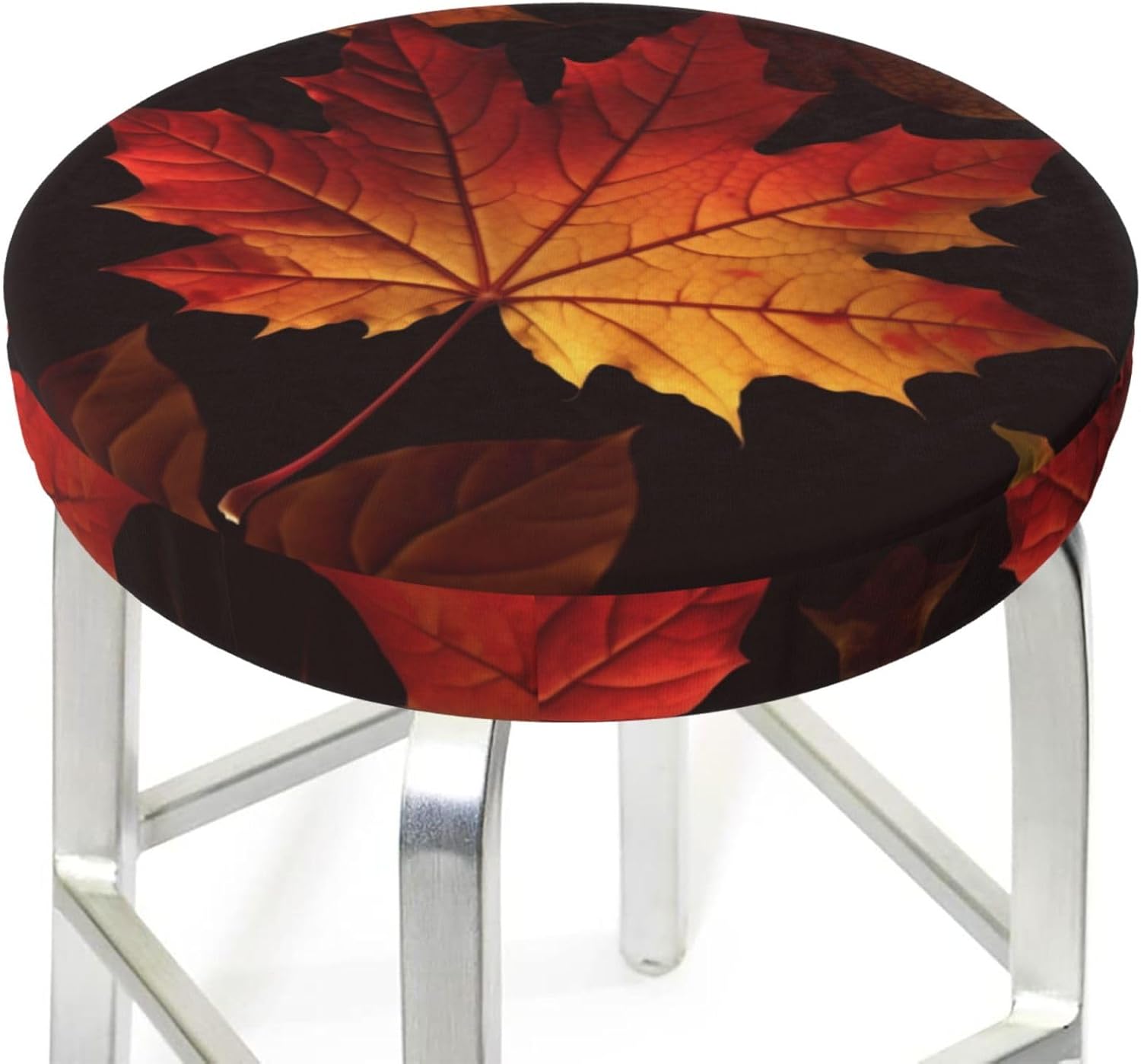 Bar Stool Cover Round Elastic Stool Cushion Covers Fall Autumn Leaves Bar Chair Cover Washable Stool Cushion Slipcover Stretch Stool Seat Covers for 12-14 Inch Chair