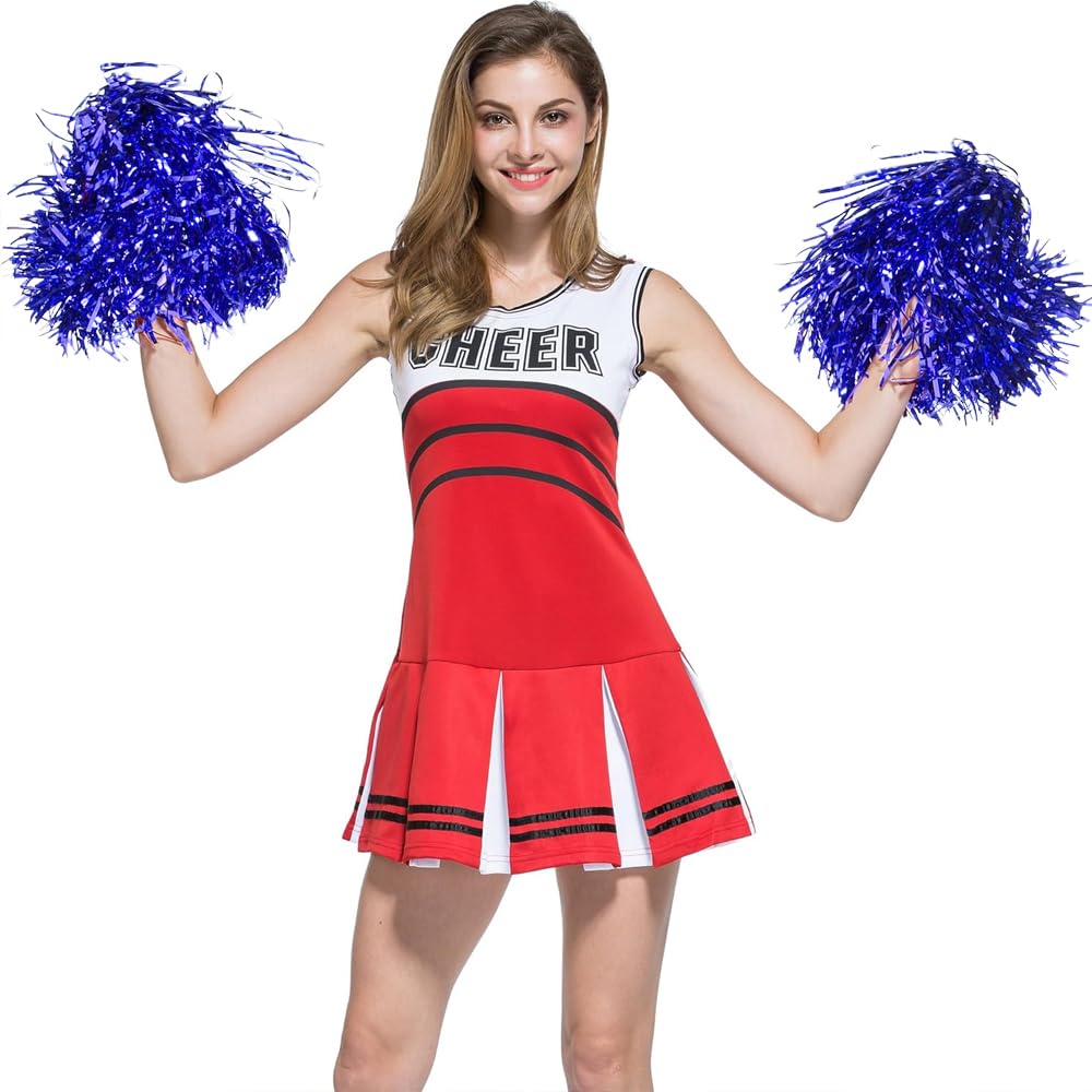 4 Pompon Cheerleader Blu Metallizzati - Con Manico Antiscivolo
