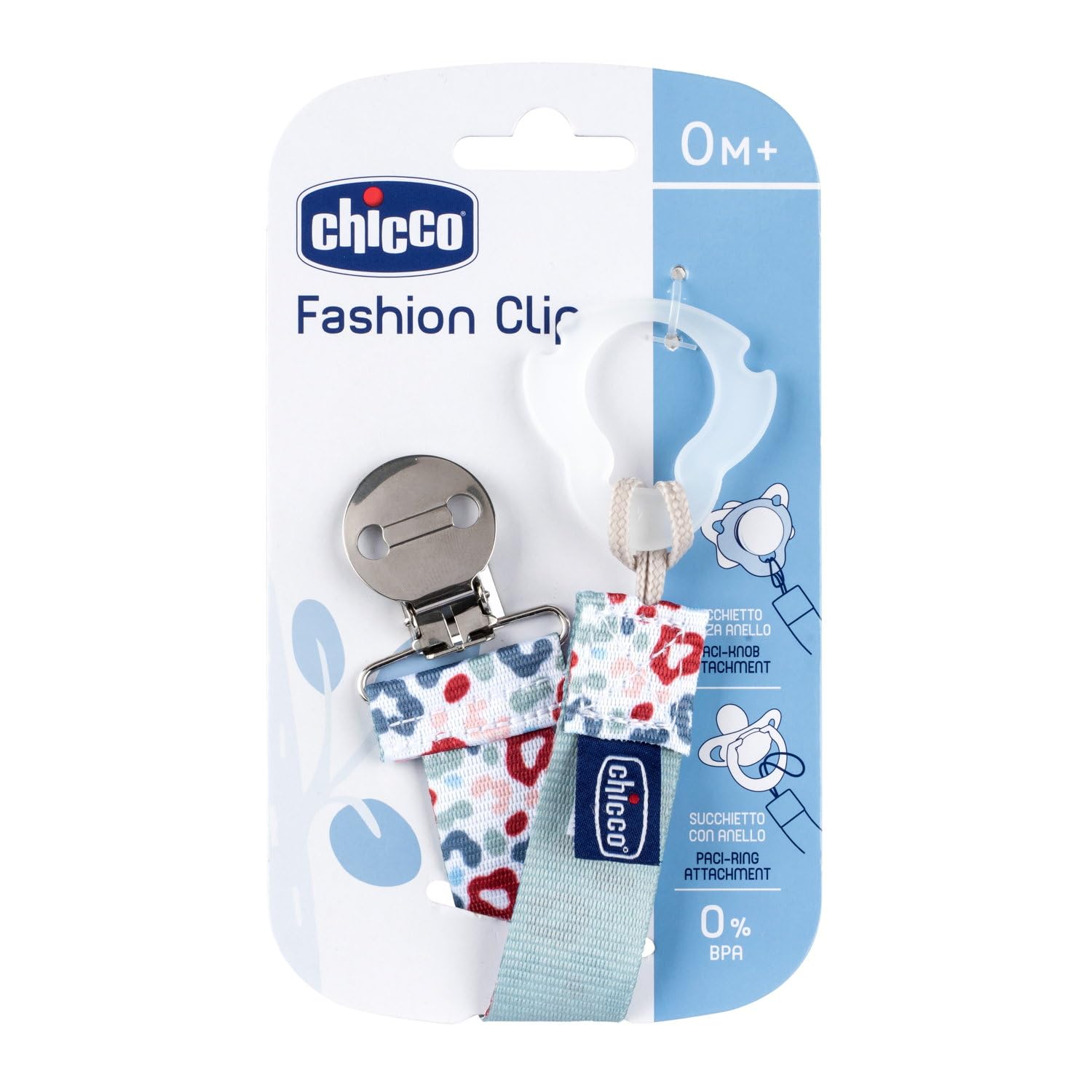 Chicco Fashion Clip Salvasucchietto Con Nastro, Universale, Per Agganciare Ciucci, Catenella Porta Ciuccio Neonato, Neutro Verde, 0 Mesi+