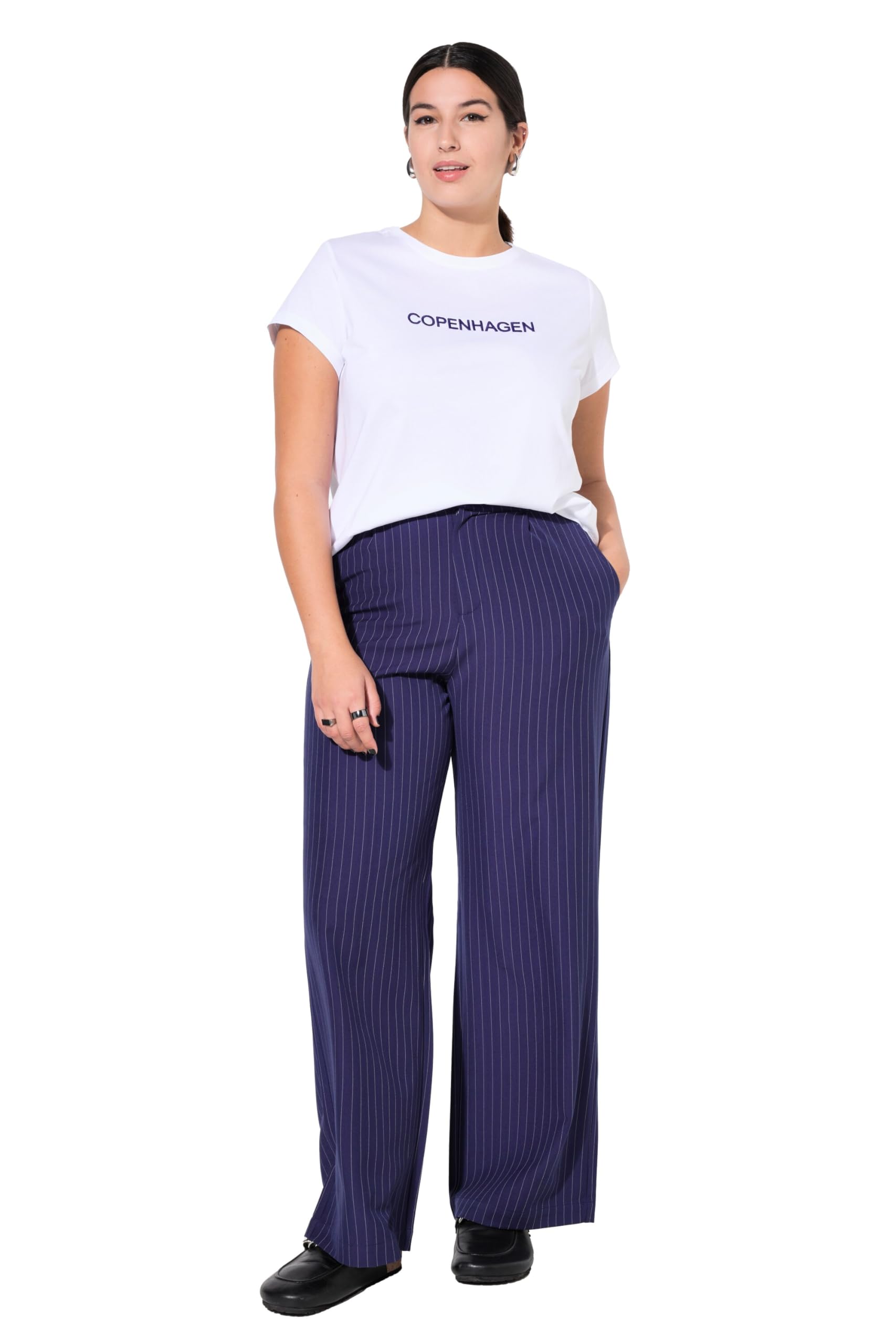 Studio Untold Damen große Größen Übergrößen Plus Size Hose, Wide Legs, High Waist, Nadelstreifen 838085