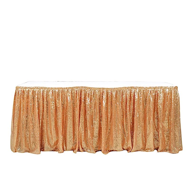 Balsa Circle Sequin 17 feet Gold Pleated Satin Table Skirt Top Closure Strip Strip Wedding Party Events Reception Catering Decorations Supplies