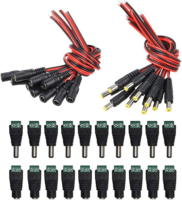 YIXISI 20 Pairs DC Power Pigtail Cable (18AWG Pure Copper Wire), 12V 5A Male & Female Connectors Power Adapter Connectors for Home Security Surveillance Camera and Party Lighting