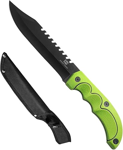 BOONE FORGE - Cuchillos de caza Tanto Cuchillo de hoja fija con funda, acero inoxidable y mango antideslizante, cuchillo negro de hoja fija para