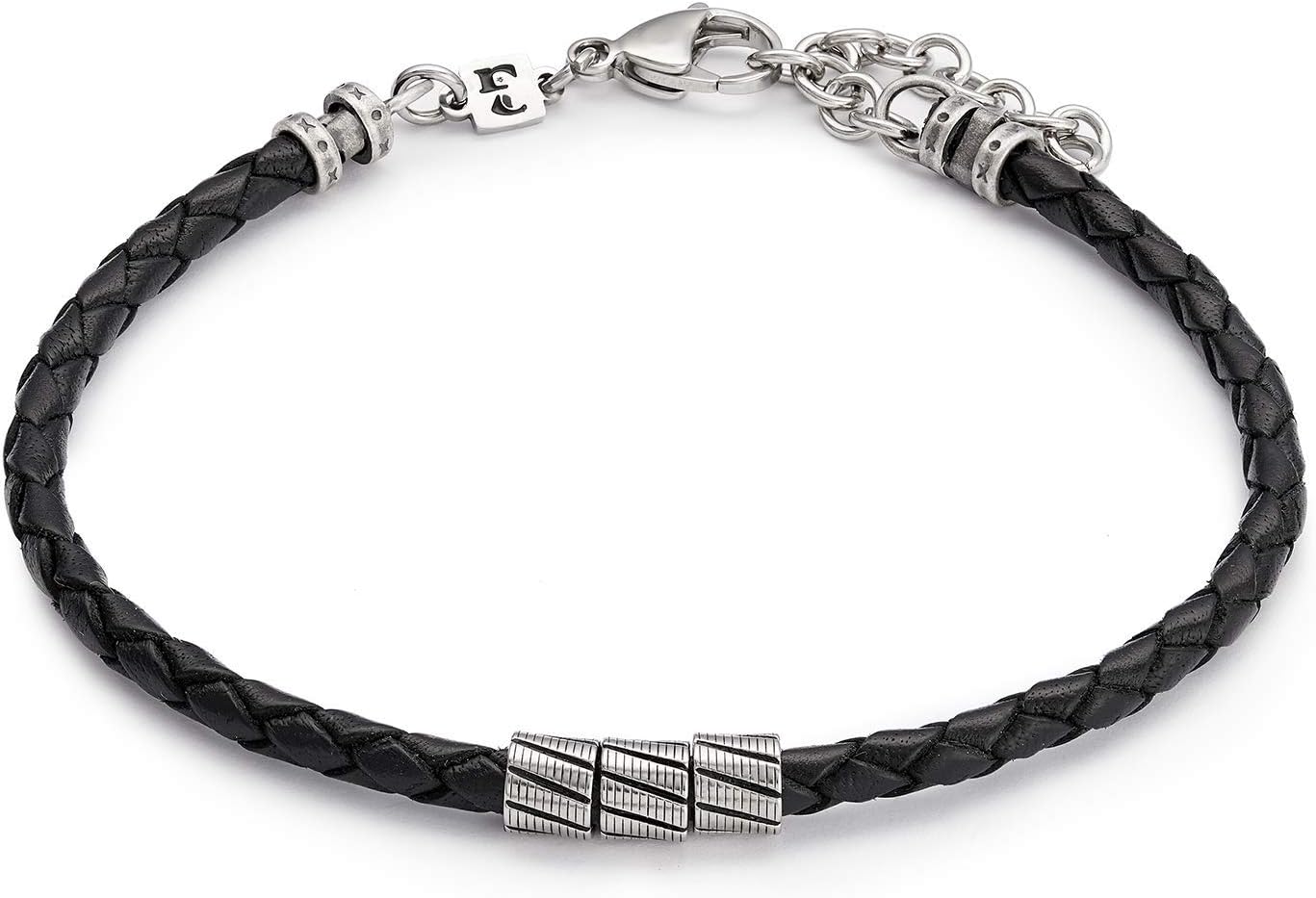 Handmade Black Leather Anklet For Men Set With 3 Silver Plated Beads By Galis Jewelry - Ankle Bracelet For Men - Beaded Anklet For Men