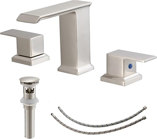 Greenspring Grifo de fregadero de níquel cepillado de 8 a 16 pulgadas, grifo de baño moderno de 2 manijas y 3 agujeros, grifo de lavabo con montaje