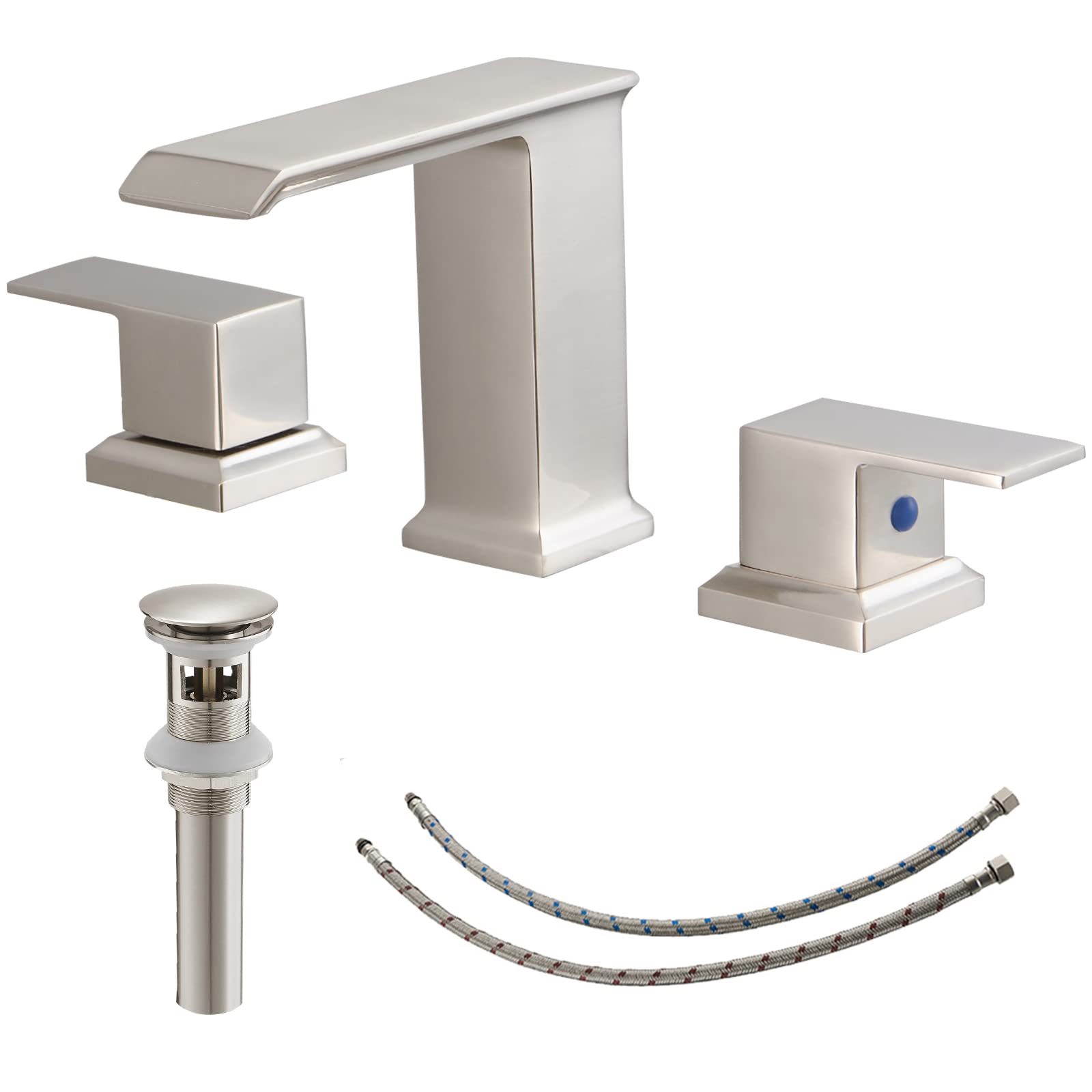 Greenspring Bathroom Faucet Brushed Nickel Widespread Bathroom Sink Faucet 8-16 Inch Modern Bathroom Faucets 2 Handle 3 Hole Vanity Bath Basin Tap with Drain Assembly
