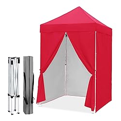 EAGLE PEAK 5x5 Instant Canopy with 4-Side Wall Panels, Small Pop up Portable Canopy Tent with Carry Bag, Light Weight Sun Shelter for Sports, Camping and Beach, Red
