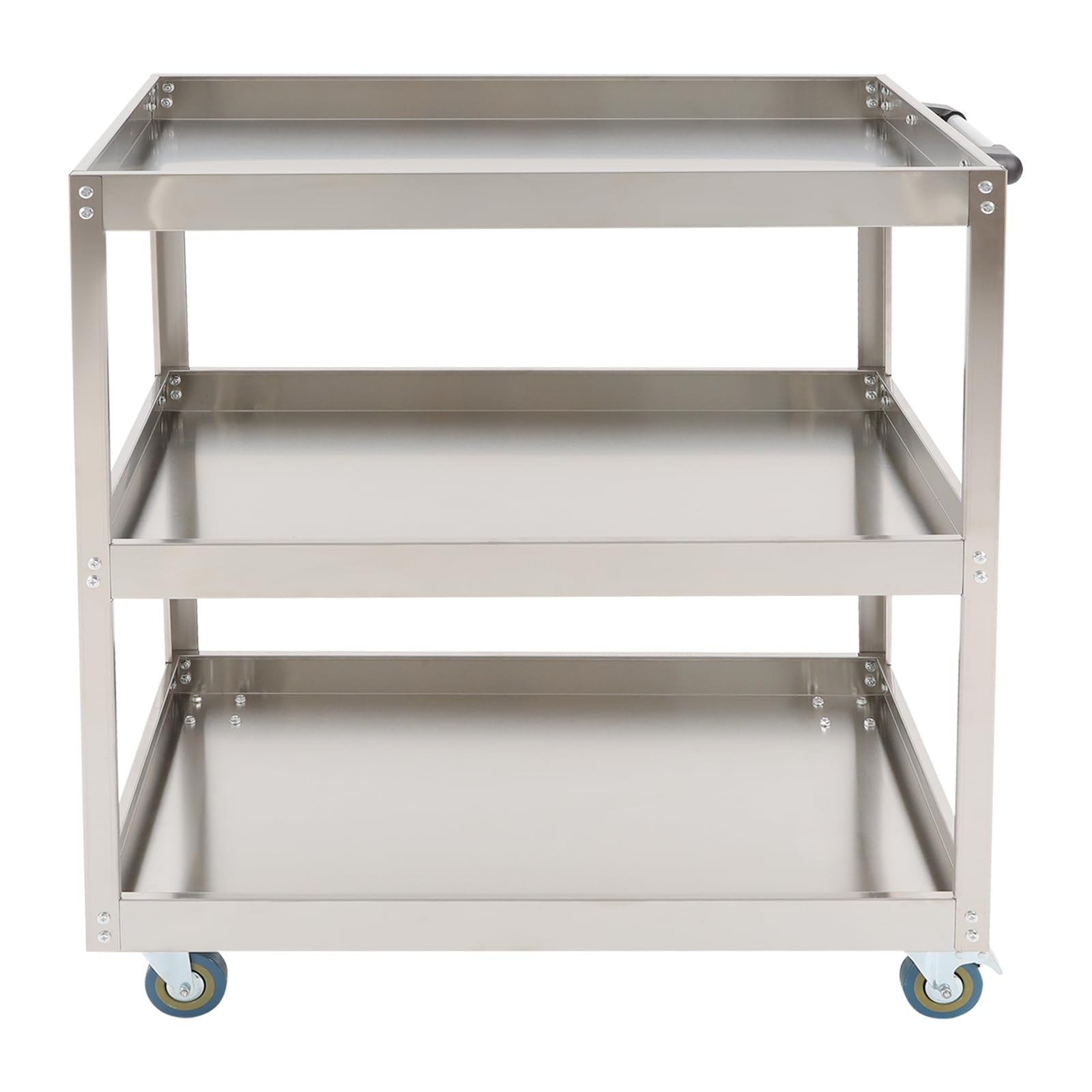 Carrello da portata in acciaio inox, portatile, con 3 partizioni e 4 ruote, carrello da cucina per ristoranti, cucine e cantieri, portata: 150 – 200 kg, 80 x 48 x 90 cm