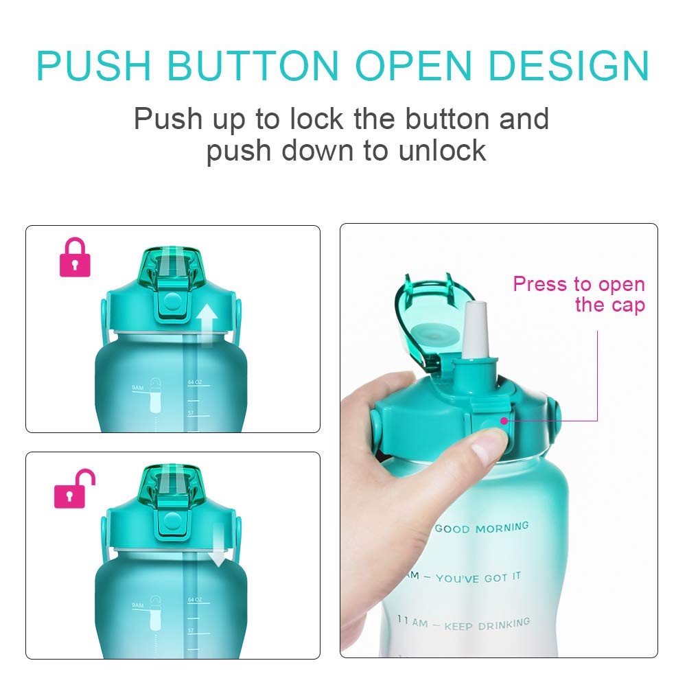 Opard 2 Litre Water Bottle with Time Markings to Drink Half Gallon