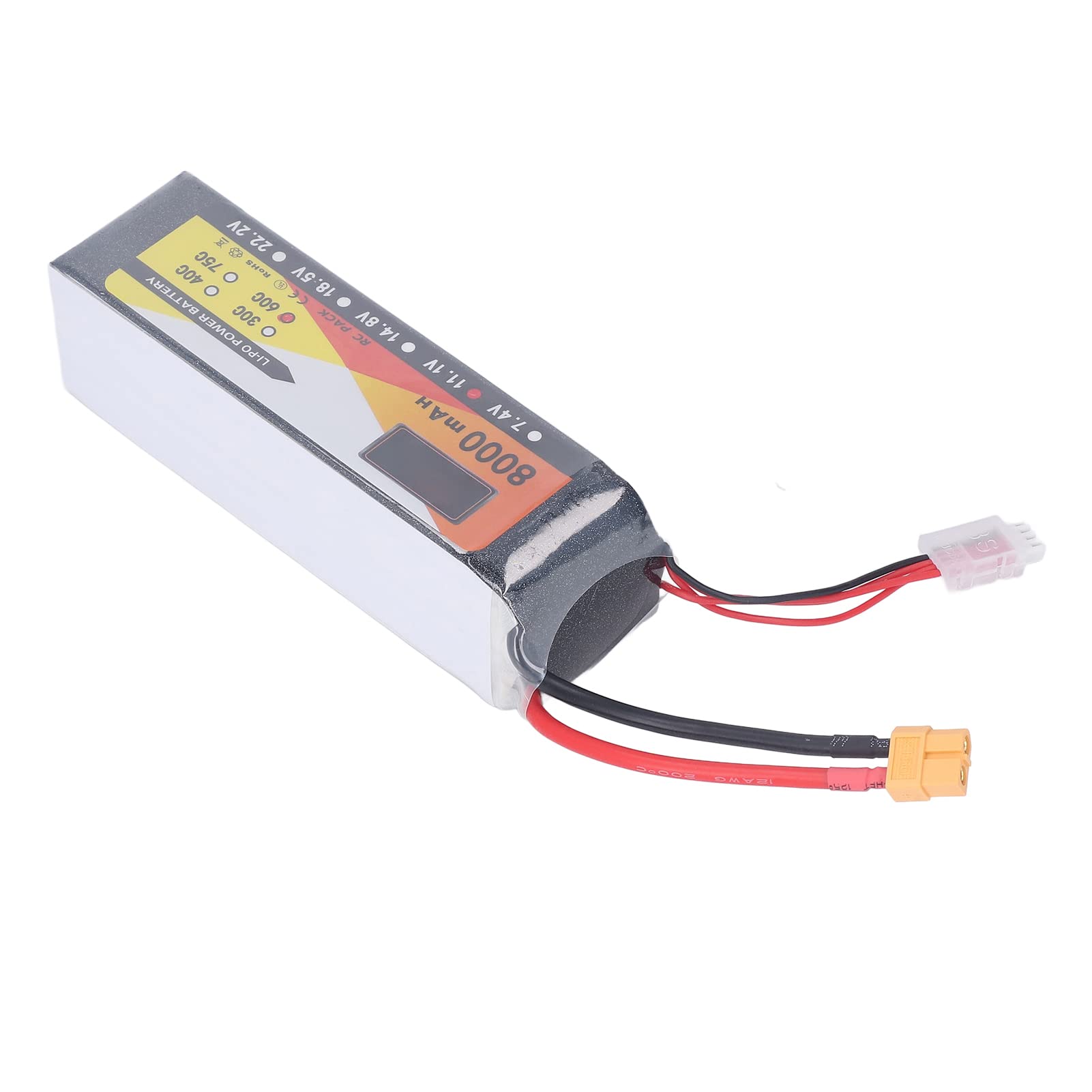 Batteria Lipo da 8000 mAh con tasso di scarica 60C, 11,1 V 3S, connettore XT60, ideale per modellismo di auto e elicotteri radiocomandati.