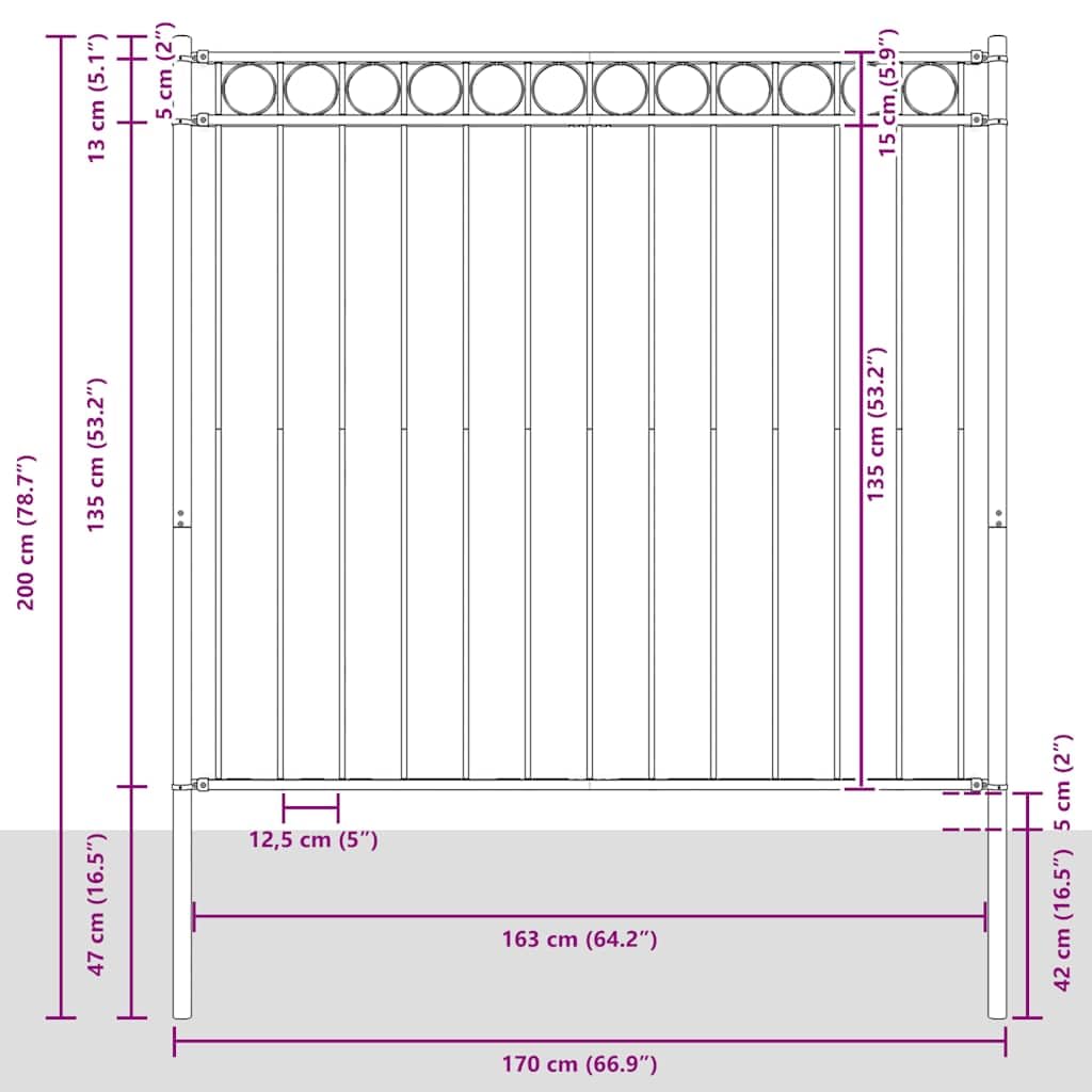 Gartenzaun ASSEN Stahl Zaunfeld 1,7 x 1,5 m Schwarz mit Montagematerial, stabiles Zaunelement für Sichtschutz, wetterfest, doppelstabmatte, ideal für Vorgarten, Terrasse, Grundstück