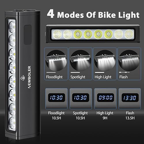 Miniatura 4 de Luces de bicicleta, luz de bicicleta de 4800 lúmenes con 4 modos, 14000 mAh USB-C recargable luz de bicicleta para bicicleta para conducción