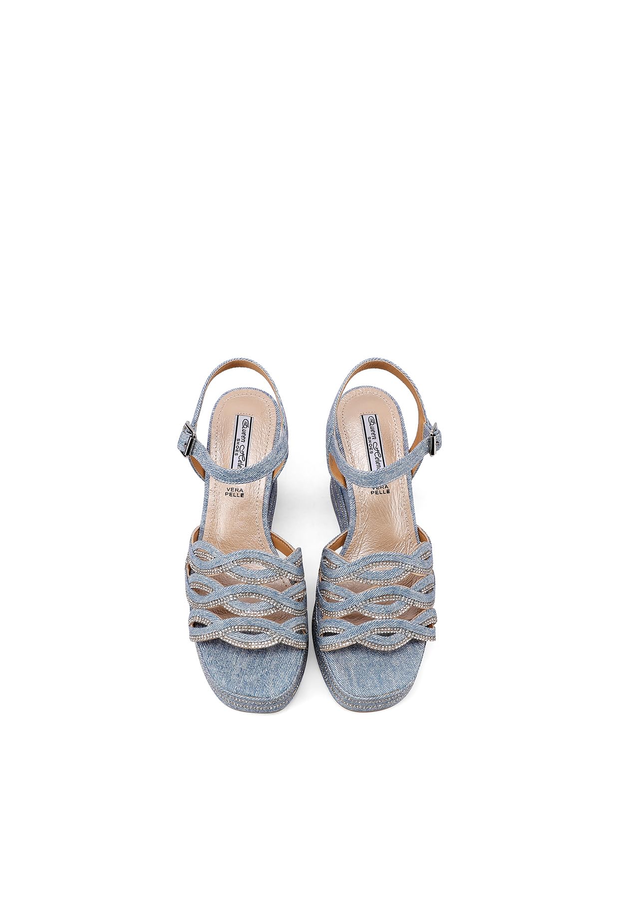 QUEEN HELENA Zeppe con Strass Sandali Alti con Cinturino Donna ZM9915
