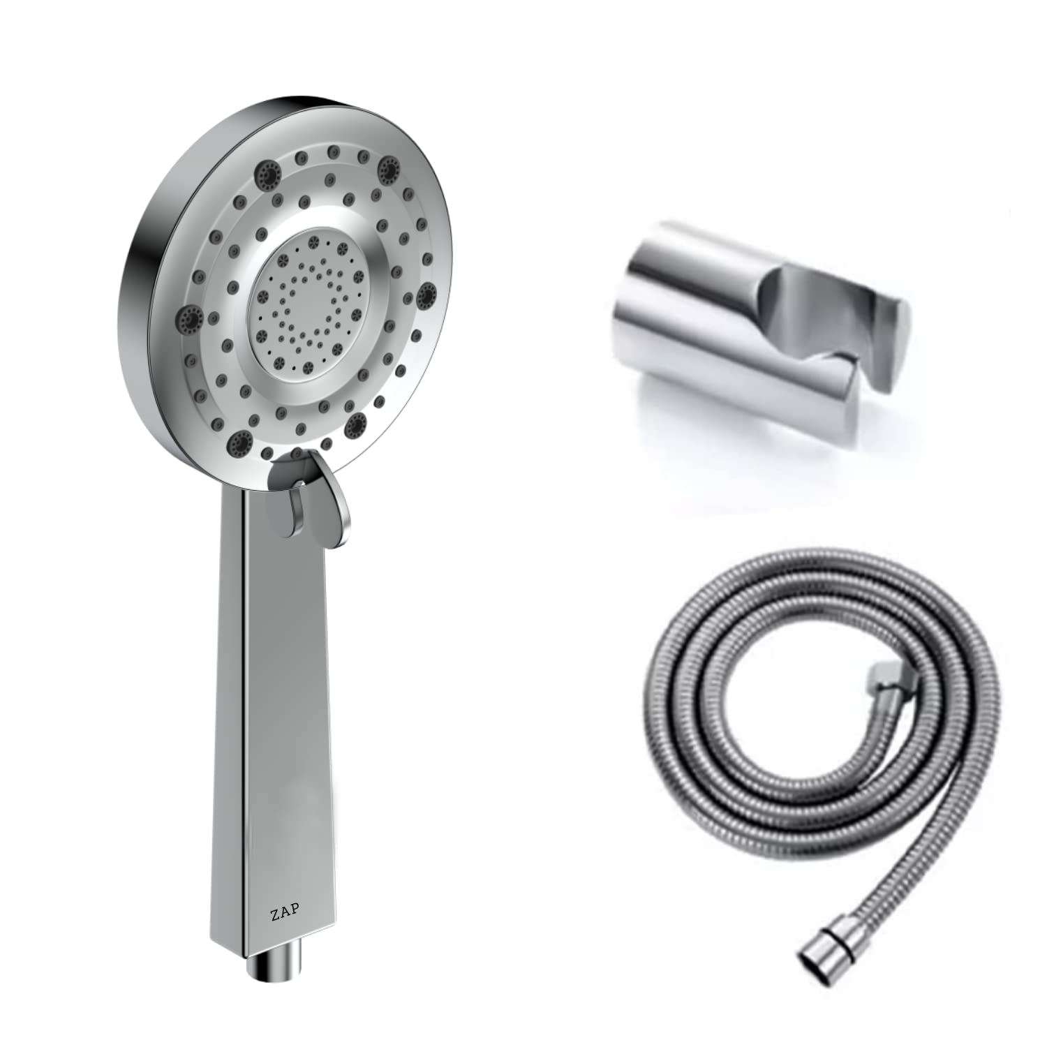 Zap ZX2211 Hand Shower with Stand and Hose Pipe, Flexible Silicone Nozzles, Multi & Mixed Flow Water,Stainless Steel Finish, Lightweight, Great Grip, Precise Water Flow