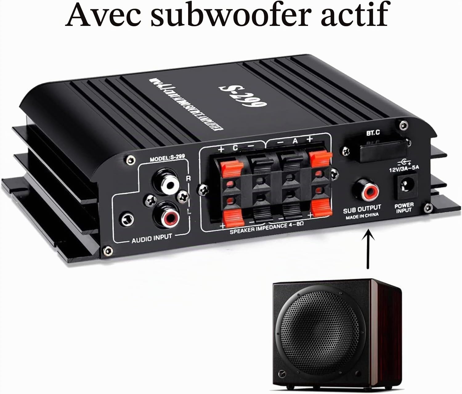 1600W Amplificateur hifi Bluetooth 5.0, 40W x 4 +Caisson de basses actif | 4,1 CH Ampli Voiture Home Cinema Amplificateur de son Avec TF/USB Récepteur pour Mobile Maison Chambre