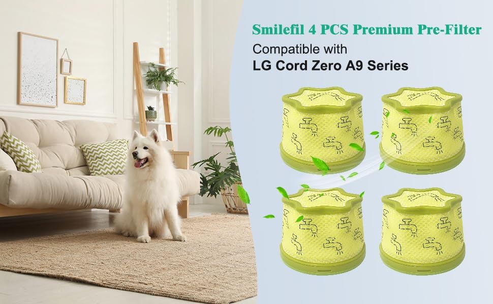 Smilefil 4 PCS Premium Pre-Filters for LG CordZero A9 Series, Compatible with ADQ74774001 - Replacement Filters for LG Cordless Stick Vacuum Models A927KGMS, A925KSM, A913BM image 3 of 9 B08HRW3HP8