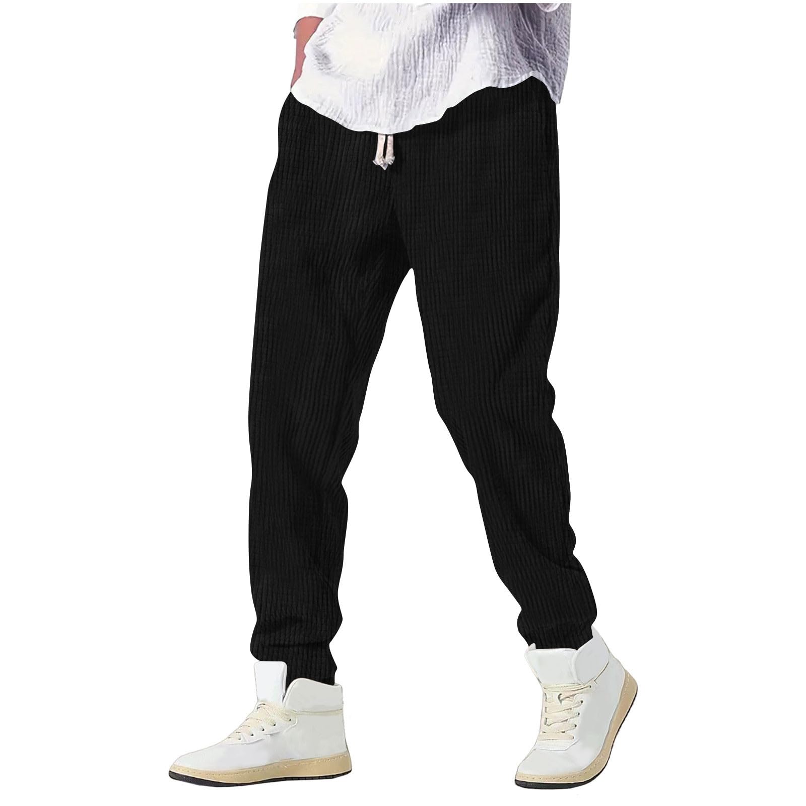 Pantaloni Baggy Uomo Primavera, Pantaloni Uomo Eleganti in Velluto A Coste Largo Taglio Dritto, Modello con Vita Elasticizzata E Cordino, Casual Pantalone Giapponesi Colore Solido