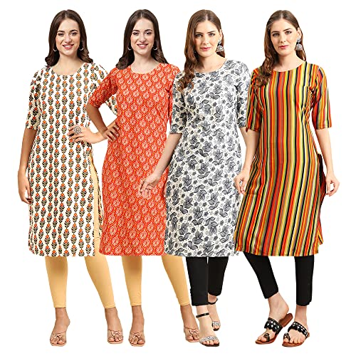 Image of Pinkmint Women's Crepe Digital Print Straight Kurta [Pack of 4]