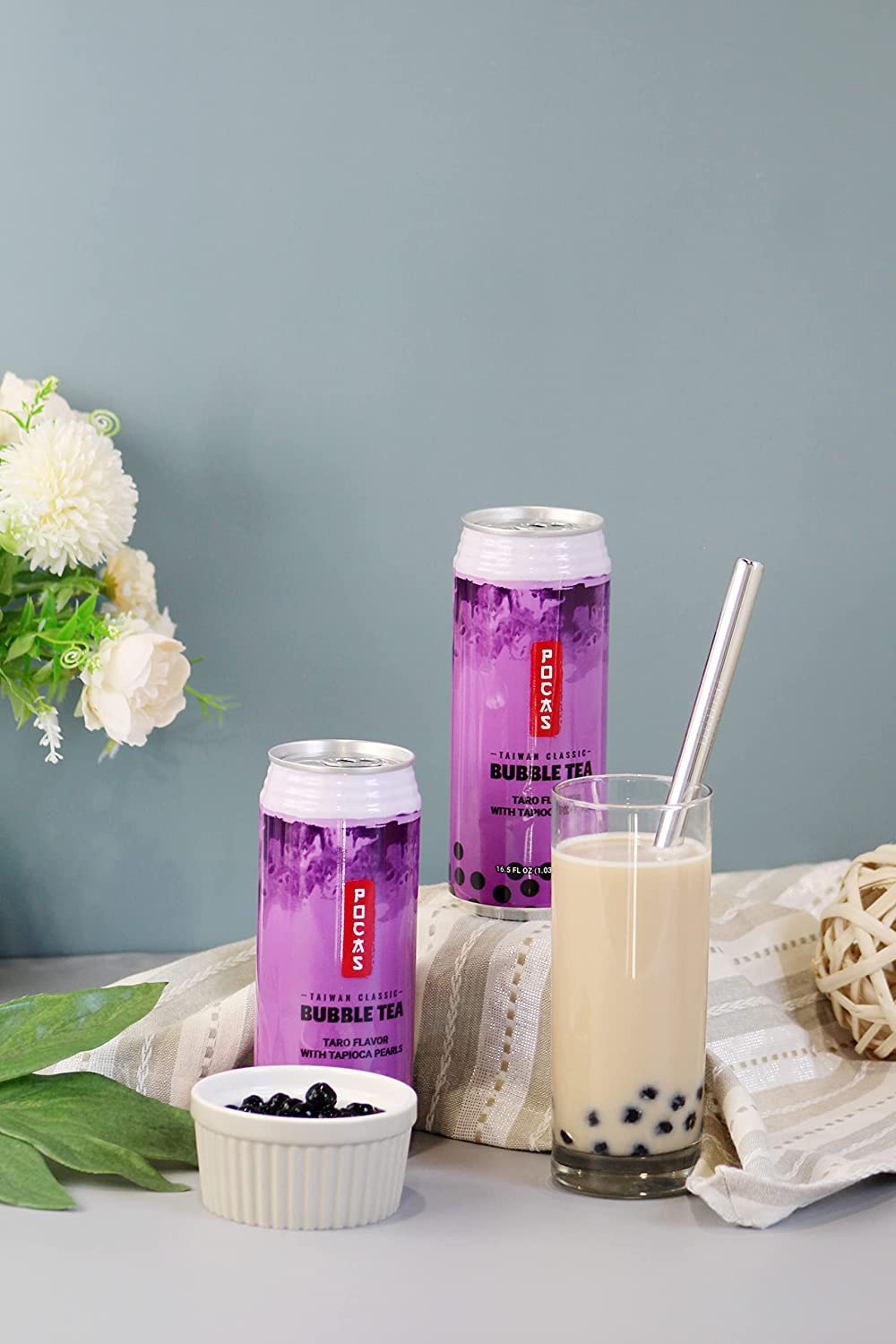 POCAS BUBBLE TEA, Classic Taiwan Style Milk Tea with Tapioca Pearls. Ready to serve boba tea, World’s best tasting Boba Tea.16.5FL OZ (Taro, 12)