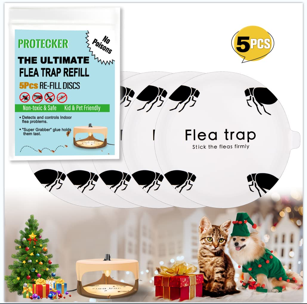 Protecker 5 PCS Flea Trap Refill Disc - Pest Trapper, Traps Pest Control Sticky Pad,Insect Trap for Bugs Fleas Mosquitos,Non Toxic Odorless Eco-Friendly Family and Pet Safe(5 PCS),zz-1027